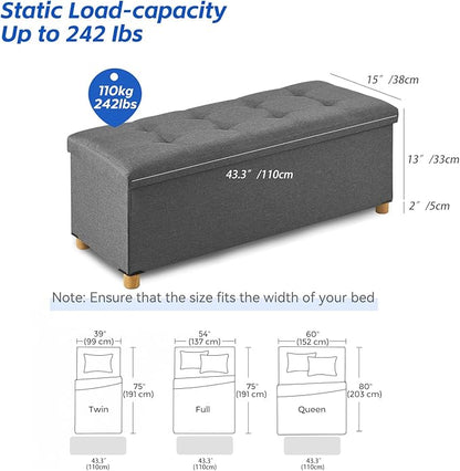 BRIAN & DANY 43 Inches Folding Storage Ottoman Bench, Ottoman with Storage Bench for Bedroom, Living Room, Entryway, Foot Rest with Legs, Dark Gery
