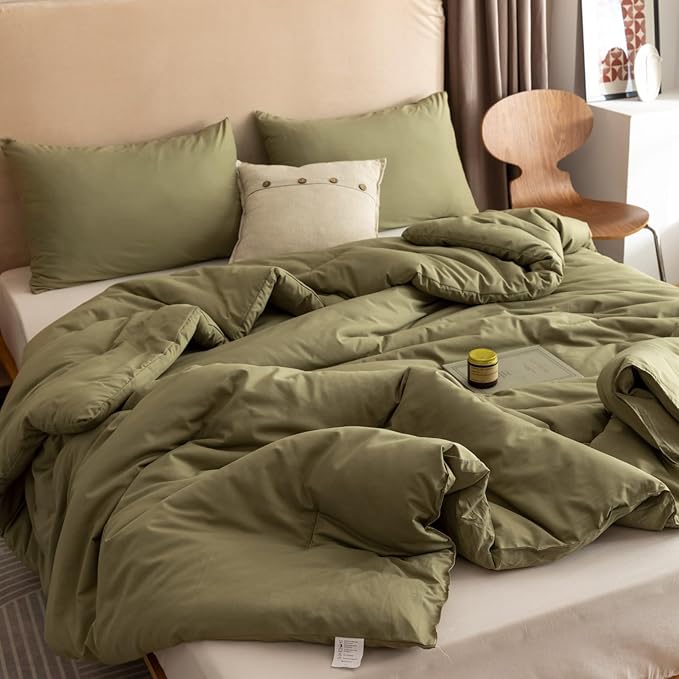 ROSGONIA Twin/Twin XL Comforter Set for College Girls Boys Olive Green, 1 Comforter & 1 Pillowcase, Soft Kids Comforter Sets All Season Dorm Bedding