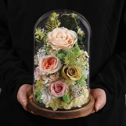 Flowers for Delivery Preserved Flowers Rose in Glass Dome,Champagne Rose Forever Flowers Birthday Gifts for Women Mom Grandma Friend Gifts for Her,Home Decor