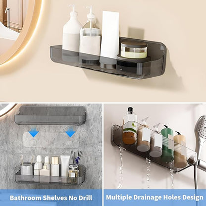 Diesisa 2pc Acrylic Wall Mounted Shower Caddy, Adhesive Shelf, Bathroom Shelves for Wall, Self Adhesive Organizer, No Drilling Hang Walls, for Bathroom, Kitchen, Living Room