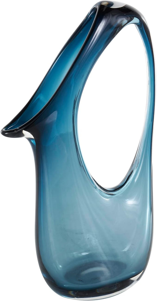 Deco 79 Glass Abstract Decorative Vase Ombre Centerpiece Vase with Cutout Handle and Elongated Opening, Flower Vase for Home Decoration 9" x 4" x 16", Blue