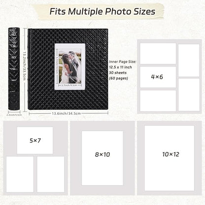 RECUTMS Scrapbook Photo Album 60 Pages Handmade DIY 4x6 5x7 8x10 Photos of Any Size, Button Grain Leather Cover of Wedding Self Adhesive Photo Album Baby Picture Book Family Scrapbook Picture Album