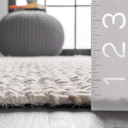 Nuloom Daniela Off-White, 6' Square, Handmade, Jute, Tassel, Soft and Textured, High Traffic, Stain Resistant, Easy Clean, Durable Area Rug for Bedroom, Living Room, Dining Space, Foyer, Entryway