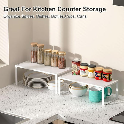 15.75" Long Stackable Expandable Metal Shelf Organizer For Kitchen Cabinet Counter Storage, Set of 2 Small Metal Storage Shelves Spice Rack For Kitchen Cupboard Countertop,Sturdy, 30LBS Heavy Duty