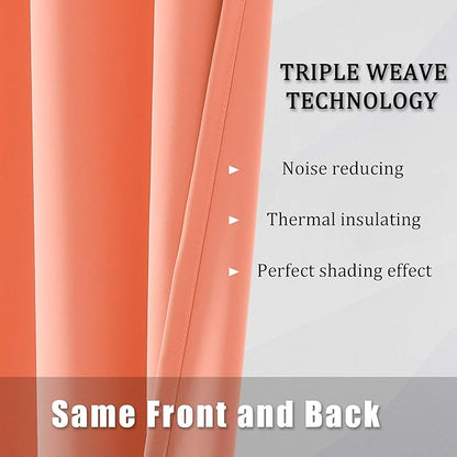 DUALIFE Light Coral Blackout Curtain Panels for Bedroom 45 Inch Length 2 Panels Set Solid Thermal Insulated Room Darkening Curtains with Grommet 38 W x 45 L Inch Salmon Coral Color