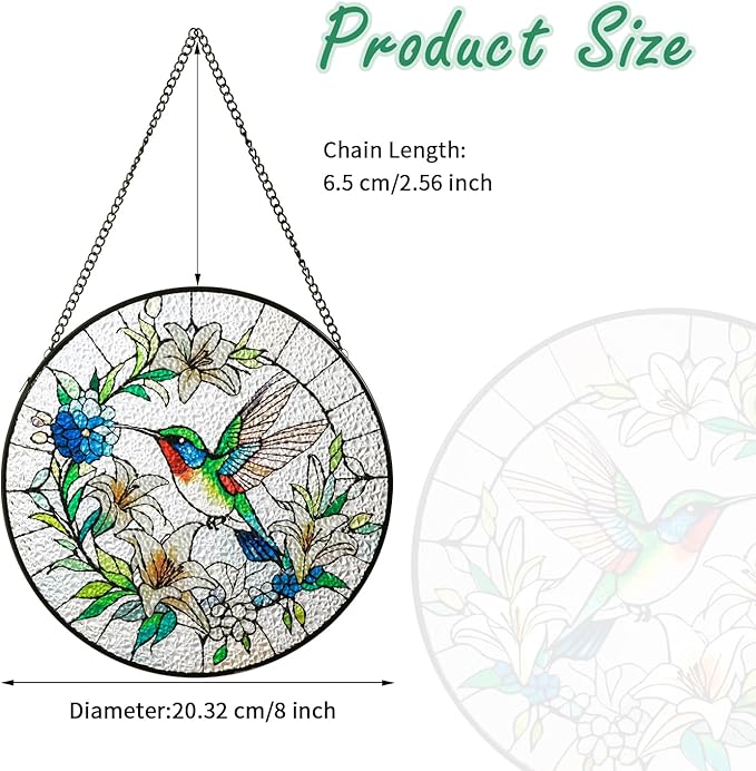 Sun Catcher Stained Glass Window Hanging 8 inch Birds & Flowers Suncatcher Wall Art Home Decor Sun Catchers Decoration for Garden Home Housewarming Gifts
