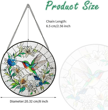 Sun Catcher Stained Glass Window Hanging 8 inch Birds & Flowers Suncatcher Wall Art Home Decor Sun Catchers Decoration for Garden Home Housewarming Gifts