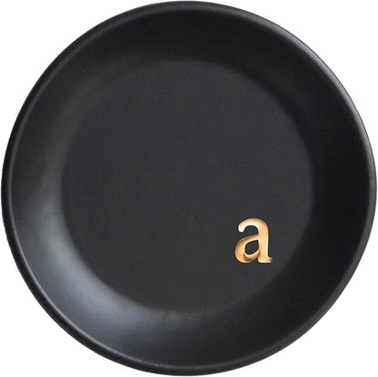 COLLECTIVE HOME - Ceramic Jewelry Tray, Decorative Trinket Dish for Rings Earrings Necklaces Bracelet Watch Keys, Birthday Mother's Day Christmas Gift for Women, 4.75", Black Surface (a)