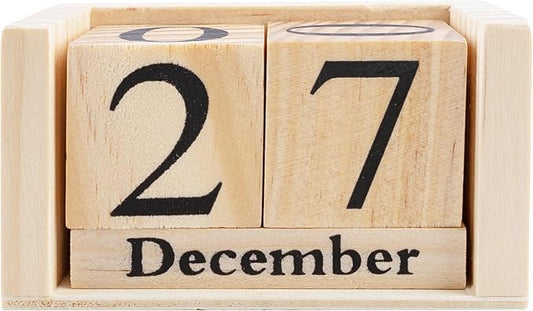 Framendino, Natural Vintage Wood Calendar Rustic Block Chic Perpetual Desktop Wooden Cubes for Home Office Desk Decoration