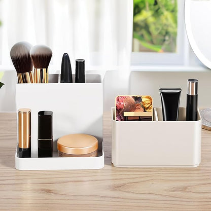 Poeland Desktop Storage Organizer Pencil Card Holder Box Container for Desk, Office Supplies, Vanity Table Tan