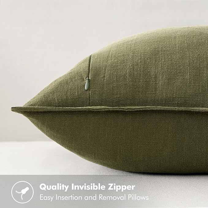 MIULEE Decorative Linen Pillow Covers 24x24 Inch Green Boho Farmhouse Neutral Couch Throw Pillows for Bed Pack of 2 Accent Outdoor Pillowcase Modern Sofa Cushion Livingroom Home Decor