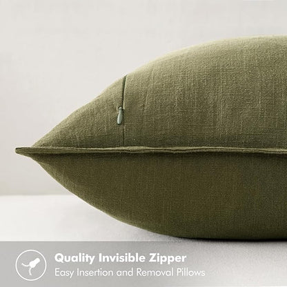 MIULEE Decorative Linen Pillow Covers 24x24 Inch Green Boho Farmhouse Neutral Couch Throw Pillows for Bed Pack of 2 Accent Outdoor Pillowcase Modern Sofa Cushion Livingroom Home Decor