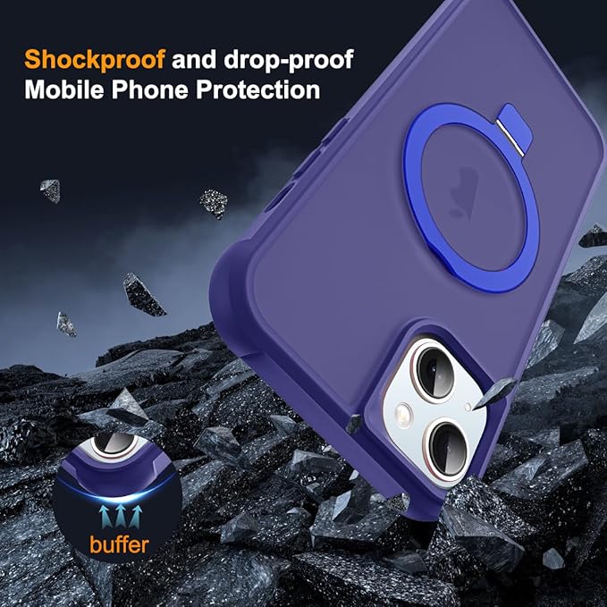 Compatible with iPhone 15 Plus Case with Invisible Magnetic O-Ring Stand Military-Grade Translucent Case for iPhone 15 Plus 6.7" [Compatible with Mag-Safe][Great Grip Feeling], Navy