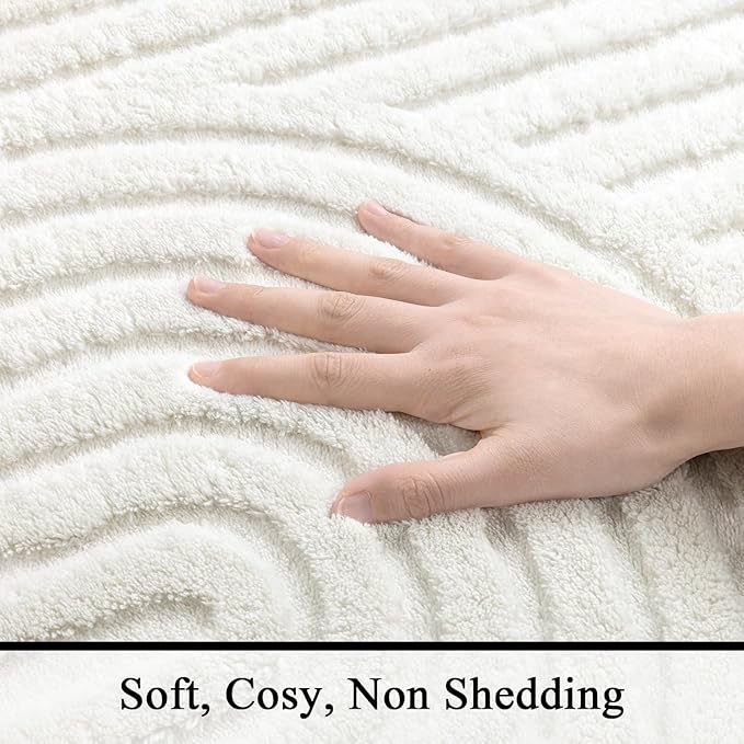 SHACOS Soft Cozy Fluffy Arch Pattern High Low Pile Runner Rugs 2'x6' Non Slip Washable Scandinavian Minimalist Rug Modern Geometric Arc Carpet for Living Room Bedroom Bathroom, Cream White