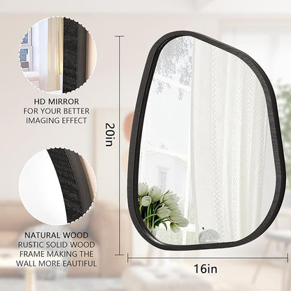 Irregular Wall Mirror Asymmetrical White Mirror Modern Wood Frame Unique Shape Wall Mounted Vanity Artistic Mirror Decor for Living Room Bedroom Bathroom Entryway Hallway 20"x16"