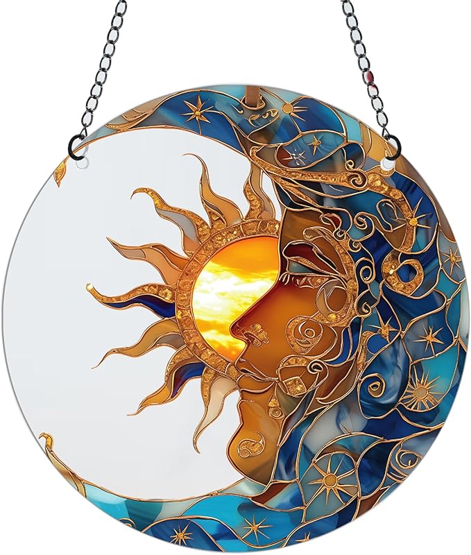 Sun and Moon Stained Acrylic Window Hanging,Sun Catcher Window Decor,Outdoor Garden Decor Gift for Women Christmas Thanksgiving Gift