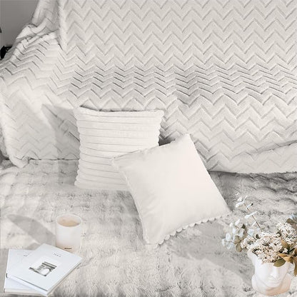 2 Pack 16x16 Pillow Cover Velvet Pillow Covers, Faux Fur Square Throw Pillow Covers for Living Room Decorations Throw Pillow Case, Throw Pillow Cover Cushion Cover for Sofa Bedroom Car, White