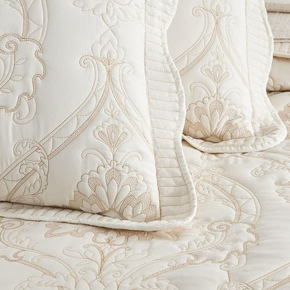CHIXIN Microfiber Standard Pillow Shams Set of 2 - Quilted Decorative Pillow Covers - Ivory-Yellow - Size (20" x 26")