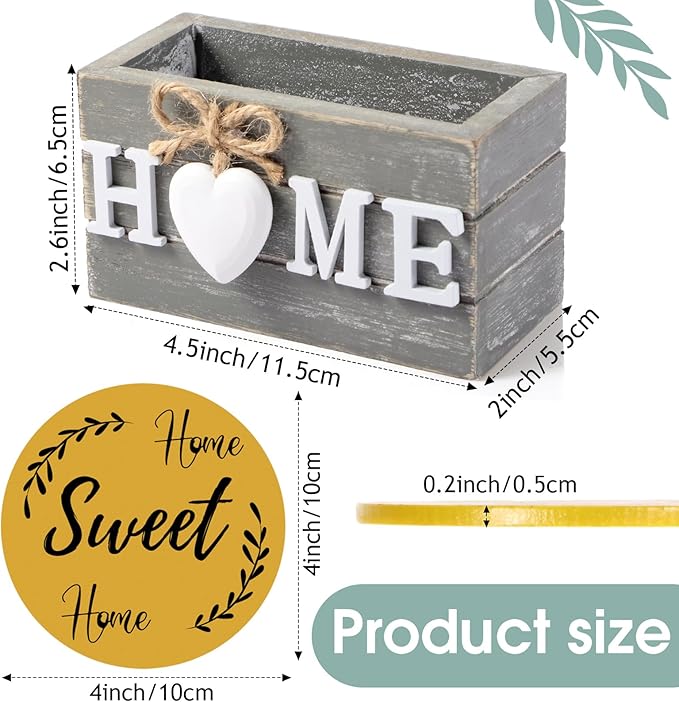 Queekay Coasters Set of 6 House Warming Gifts New Home Wooden Farmhouse Drink Coasters with Holder 4'' Funny Decoration for Kitchen Family Coffee Bar Tabletop Protection(Blue)