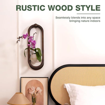 Wooden Wall Planters for Indoor - Modern Hanging Plant Stand Shelf with Ceramic Pot - Walnut Color (Set of 1)