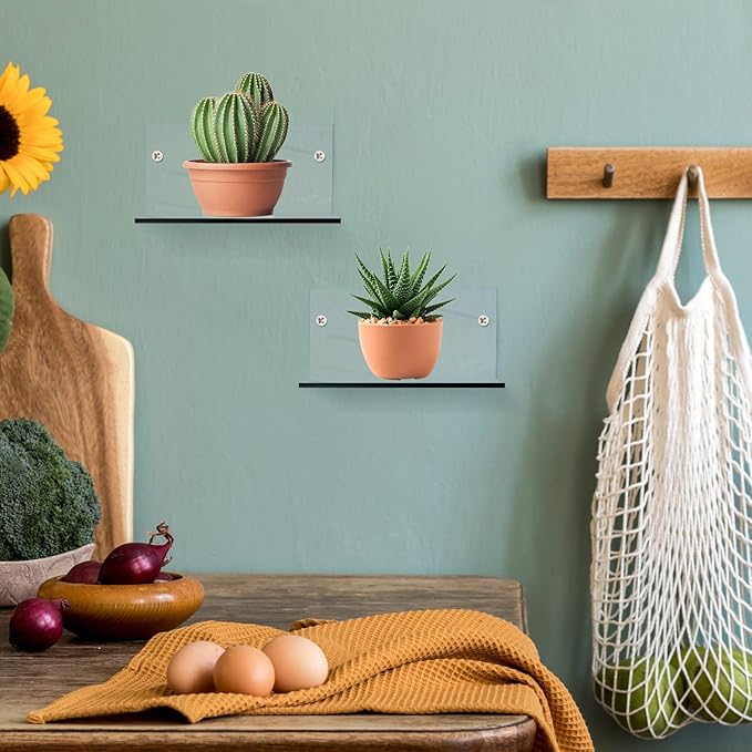 Yalikop 5 Pieces Small Floating Shelves for Wall 4'' Acrylic Mini Wall Shelf Acrylic Display Shelf Clear Hanging Shelves Room Decor for Bedroom, Bathroom, Living Room, Office