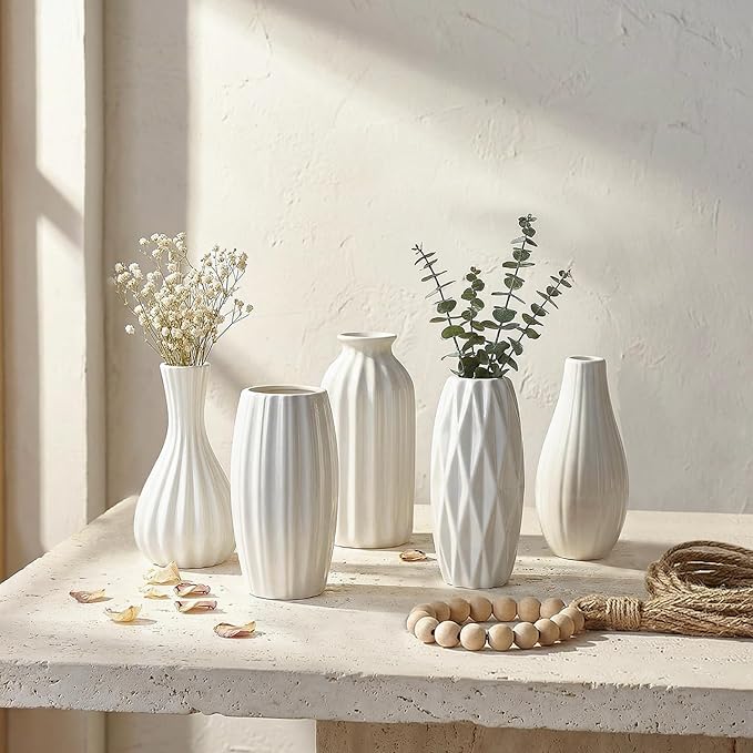 BEAHOT Ceramic Bud Vase Set of 12 - Glossy White Bud Vases: Unique Glazed Mini White Centerpiece for Flowers, Weddings, DIY Floral Decor - Boho & Modern Home Table Styling, Gift Ready