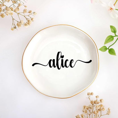 JoycuFF Alice Personalized Name Ceramic Jewelry Tray, Mothers Day Christmas Anniversary Engagement Birthday Gifts for Women Couples, Trinket Dish for Rings Earrings Necklaces Bracelets Keys