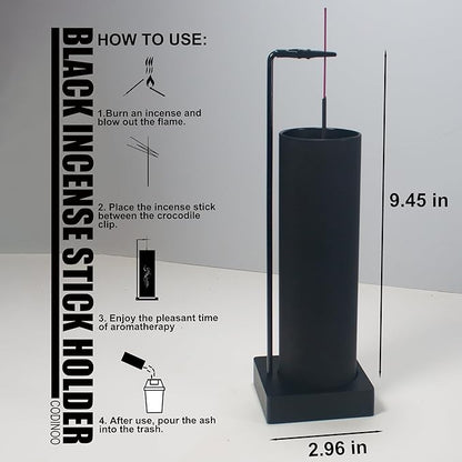 Incense Holder for Sticks,Incense Burner Holder,Modern Incense Holder for Stick with Glass Ash Catcher,Insence-Stick Holder [Anti-Ash Flying] for Yoga Spa (Upside Down Full Black)
