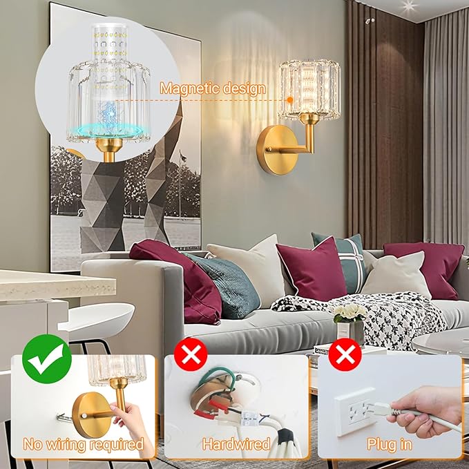 Battery Operated Wall Sconces Set of 2, Wireless Wall Light with 10000mAh RGB Dimmable Magnetic Bulb, Rechargeable Wall Sconce with Remote Control for Bedroom Living Room