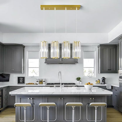 Gold Pendant Lighting Modern Pendant Light, Mini Crystal Chandeliers,Adjustable Pendant Light Fixture for Kitchen Island Dinning Room Corridor Bedroom(Gold 4-Light)