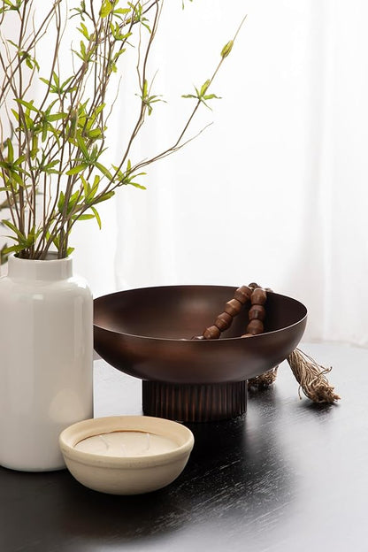 Kate and Laurel Rooks Ribbed Decorative Metal Bowl, 12 Inch Diameter, Bronze, Vintage Raised Fruit Bowl for Kitchen Counter or Use as a Key Bowl for an Entryway Table