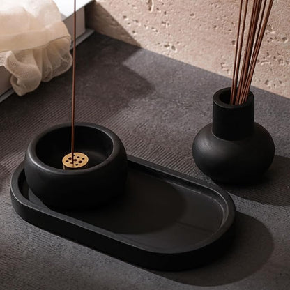 Concrete Incense Burner Set with Holder and Tray,Multifunction Incense Holder for Burning Sage,Palo Santo,Incense Sticks,Ideal for Meditation Home Decor(Black)