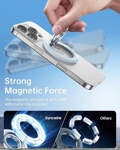 SYNCWIRE for MagSafe Ring Phone Holder, 360° Rotation Magnetic Cell Phone Grip Dual-Sided Magnets Phone Ring Kickstand Compatible with iPhone 17 16 15 14 13 12 Pro Max MagSafe, Android, Samsung etc.
