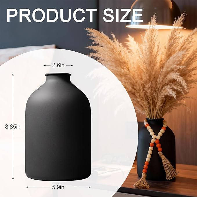 Flower Vase Home Decor,Black Vases for Centerpieces Living Room,Small Vases for Flowers Metal Matte (8.6in Tall) Pampas Grass Vase for Coffee&Console Dining Entryway Tables Decorative vase