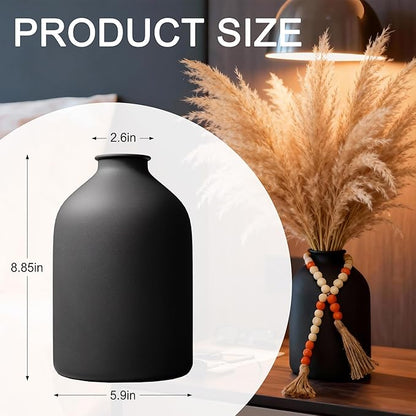 Flower Vase Home Decor,Black Vases for Centerpieces Living Room,Small Vases for Flowers Metal Matte (8.6in Tall) Pampas Grass Vase for Coffee&Console Dining Entryway Tables Decorative vase