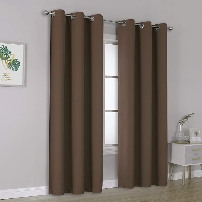 DUALIFE Brown 96 Inches Long Curtains Coffee Color Blackout Curtains with Grommet Thermal Insulated Room Darkening Solid Widow Curtain Panels/Drapes for Bedroom 42x96 Inch 2 Panels Set