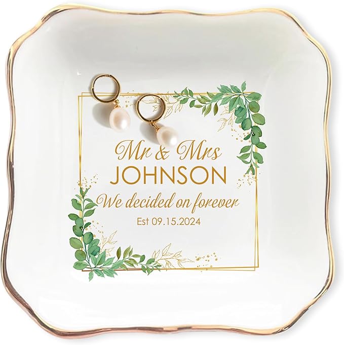 Personalized Mr. and Mrs. Ring Dish, Engagement Gifts for Couples, Married Jewelry Tray Ring Holder, Wedding Gifts for Women Newlywed Future Bride To be, Gift for Anniversary Engaged