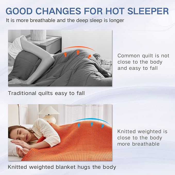 Guohaoi Knitted Weighted Blanket for Adults (Orange 48"x72" 12lbs) No Beads Cooling Throw Blanket for Hot Sleepers, Home Decor Breathable Chunky Knit Heavy Blanket Use on Full Size Bed