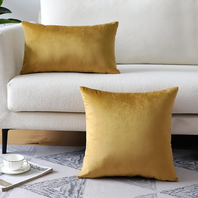 Artscope Luxury Velvet Pillow Covers Super Soft Decorative Rectangle Throw Pillow Covers Case Cushion Covers for Sofa Couch Bedroom Car Decor 16x24 Inch Gold