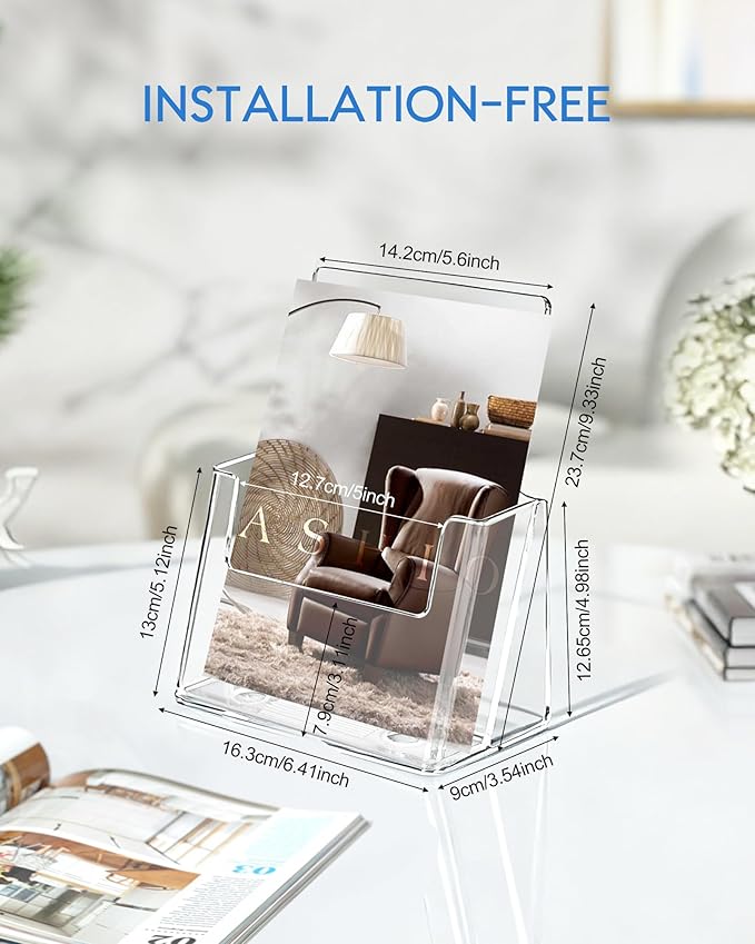 Brochure Holder 6 x 9, 4 Pack Flyer Holder for Real Estate, Acrylic Sign Holder, Clear Brochure Display Stand for Store Office, Magazine Holder for Pamphlet Literature Document Menu