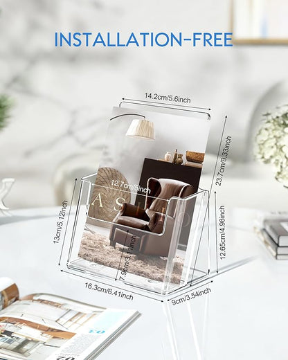 Brochure Holder 6 x 9, 4 Pack Flyer Holder for Real Estate, Acrylic Sign Holder, Clear Brochure Display Stand for Store Office, Magazine Holder for Pamphlet Literature Document Menu