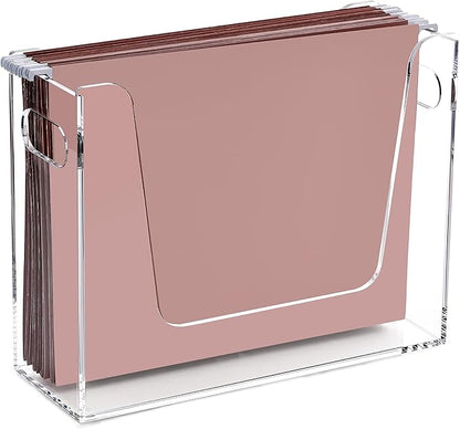 DINGHUO Folder File Organizer, Letter Size Acrylic Hanging File Holder with Handles, Clear Portable Filing Storage Box for Desk, Office Supplies, School - 1 Pack