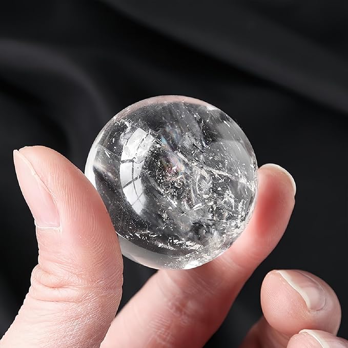 Natural Clear Quartz Crystal Sphere with Stand，5PC Real Crystals Ball, Clear Quartz Small Ball Decor (Clear Quartz Ball)