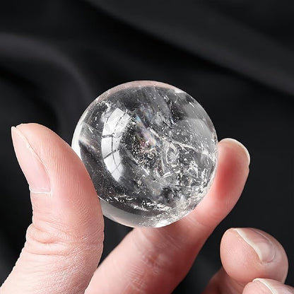 Natural Clear Quartz Crystal Sphere with Stand，5PC Real Crystals Ball, Clear Quartz Small Ball Decor (Clear Quartz Ball)