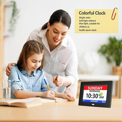 7 Inch Clock with Day and Date for Elderly Large Display Digital Clocks 12 Alarms 3 Display Modes Large Font Alzheimer's Clock Alarm Clocks for Seniors Auto DST Black