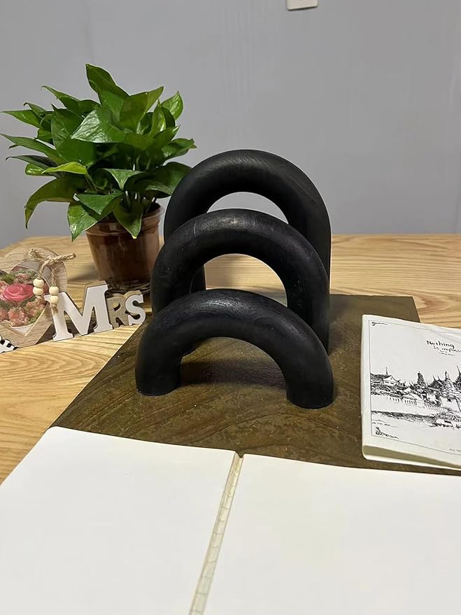 3Pcs Wood Arch Decor Accents - Home Book Table Decorative Rustic Arch Decor Modern Boho Minimalist Coffee Table Bookshelf Living Room Entryway Aesthetic Decorations Objects (Black)