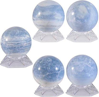 Natural Blue Celestite Crystal Ball with Acrylic Display Base, 71-80mm Polished Stone Feng Shui Crystal Sphere Meditation Decoration for Home & Office