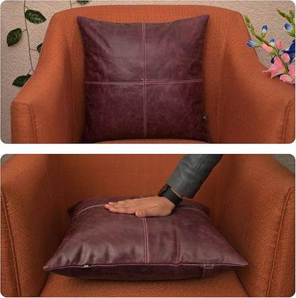 LL LEATHER LOVERS Lambskin Leather Pillow Cover - Sofa Cushion Case - Decorative Throw Covers for Living Room & Bedroom, 16x16 Inches - Pink Maroon Plain Pack of 2