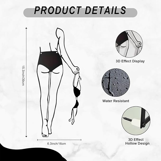 LIYAOLI 3D Metal Sexy Abstract Wall Art Decor for Bedroom Women,Modern Black Bathroom Wall Art Decor,Minimalist Female Body Line Art Wall Living Room Home Bathroom Decoration