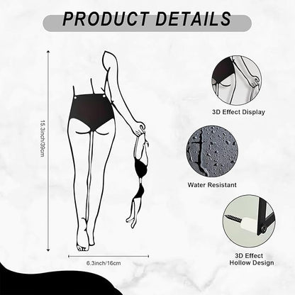 LIYAOLI 3D Metal Sexy Abstract Wall Art Decor for Bedroom Women,Modern Black Bathroom Wall Art Decor,Minimalist Female Body Line Art Wall Living Room Home Bathroom Decoration